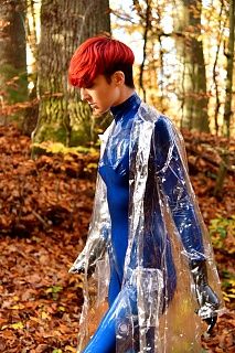 Plastic raincoat in the forest
