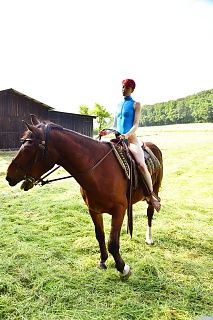 Riding in a leotard